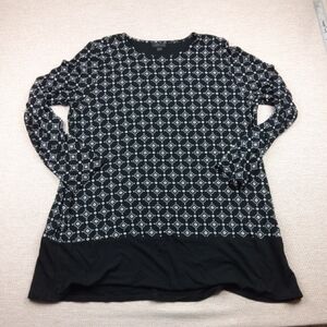 J Jill Wearever Collection, Black and White Patterned Women's Long Sleeve Top, L